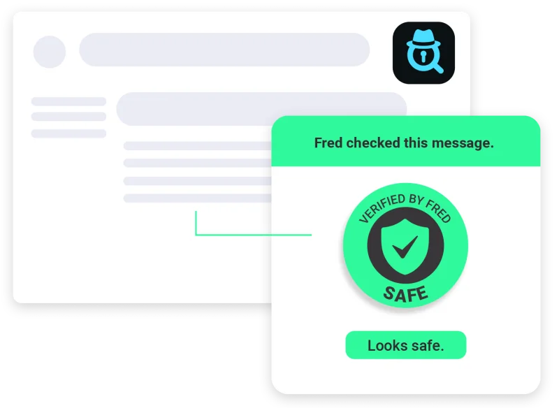 Email inbox with Fred showing a safe verified message